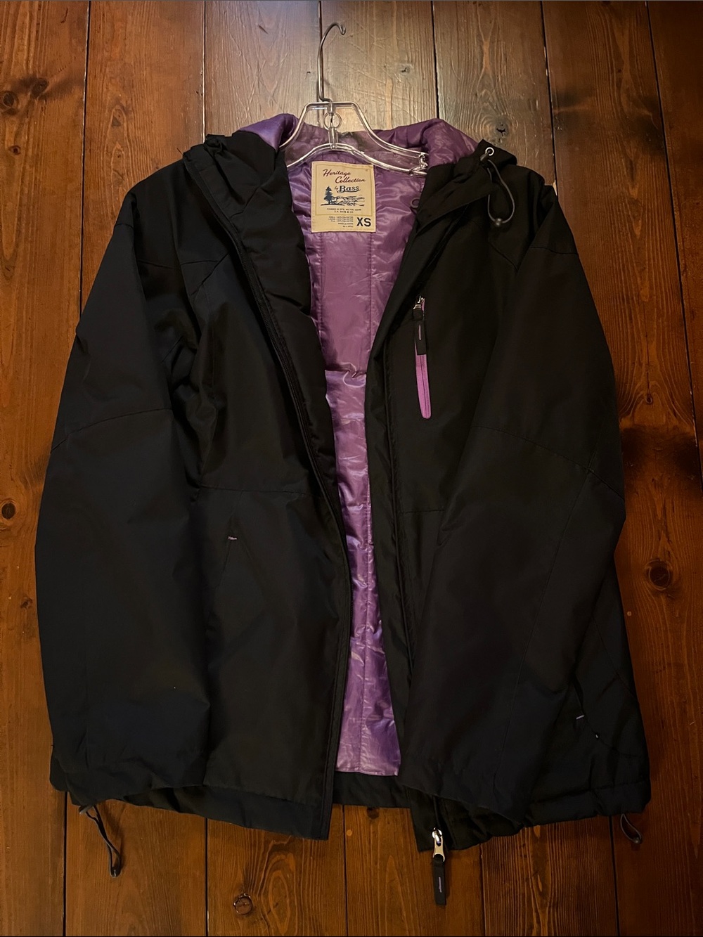 Bass Black Puffer Jacket with Purple Lining